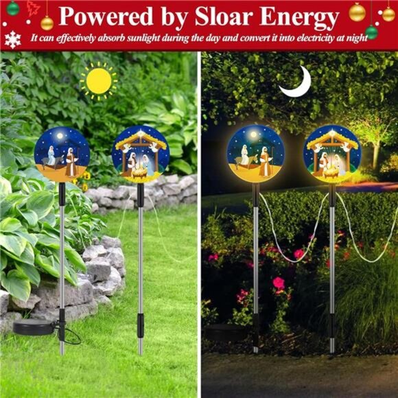 Solar Light Christmas Outdoor Decorations 5-in-1 Yard Nativity Lights Stakes - Picture 2 of 8